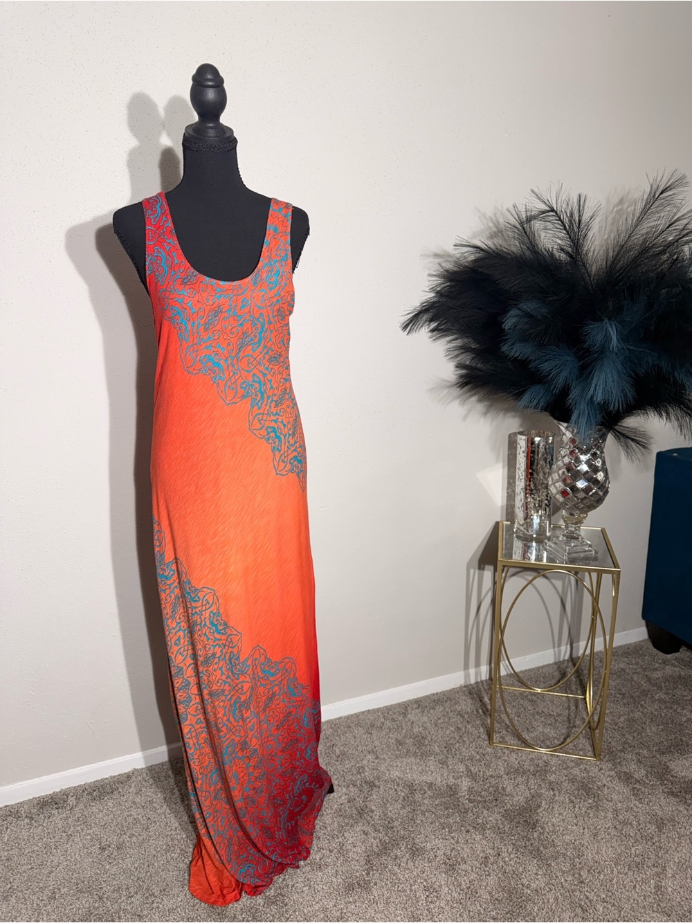 Tommy Bahama Maxi Dress Orange Teal Paisley Print Sleeveless Resort Wear Size L. - Picture 4 of 12